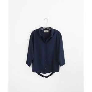 Humanoid Dark Navy Blue Cotton Wool 3/4 Sleeve Button Down Shirt sz Medium